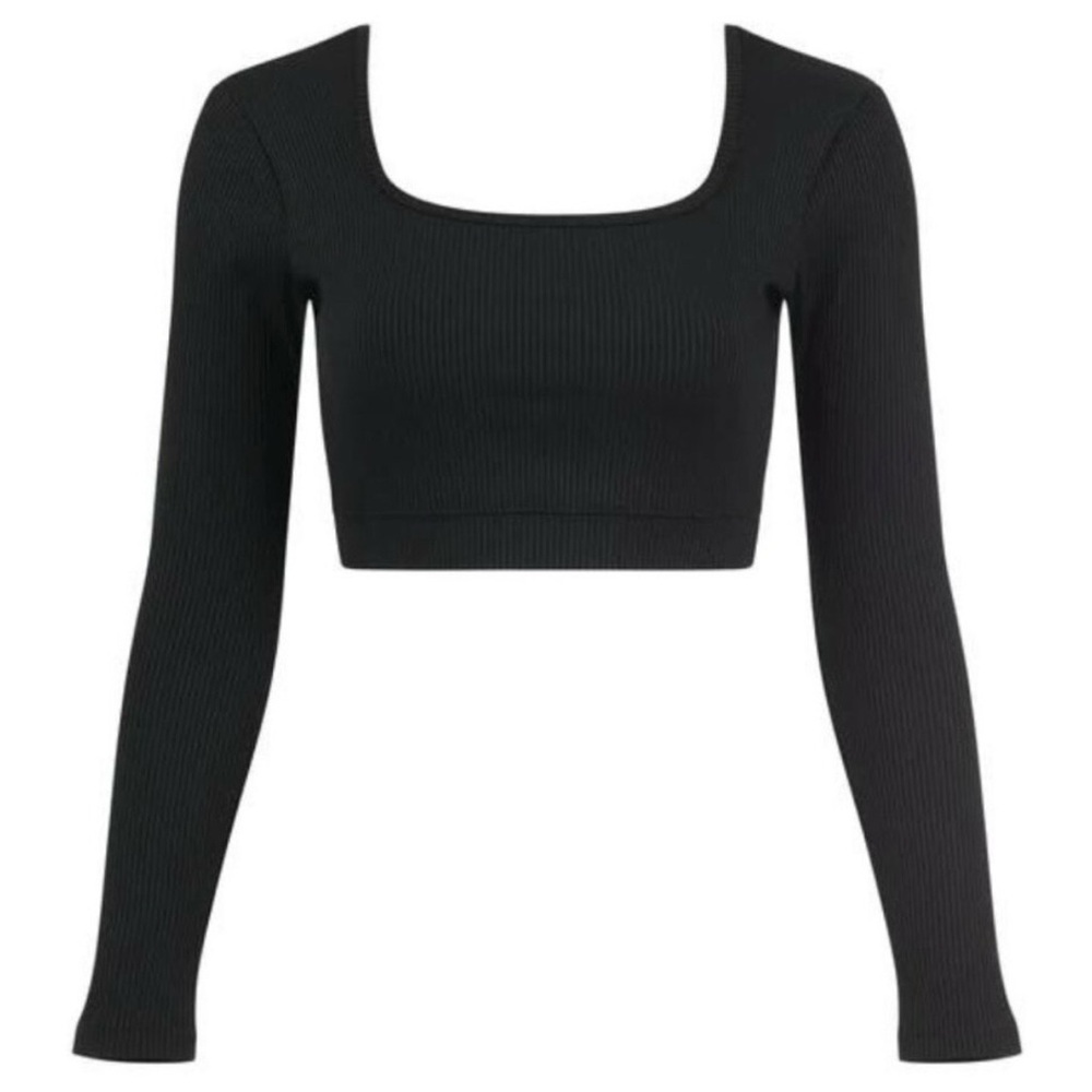 YEAR OF OURS Black Ribbed Cropped Long Sleeve Top‎ Active Gym Workout Size Large